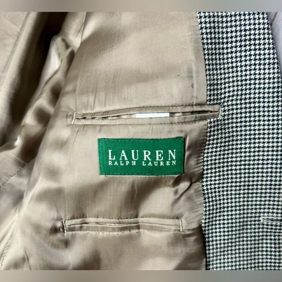 Ralph Lauren Mens Blazer 46R Green Wool Sport Houndstooth - Picture 10 of 12